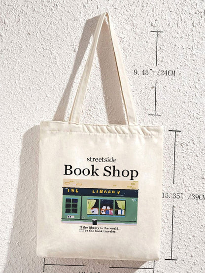 binfenxie - Letter & Cartoon Graphic Shopper Bag  - Women Tote Bags