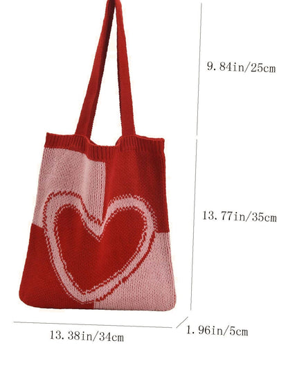 binfenxie - Heart Graphic Crochet Tote Bag  - Women Tote Bags