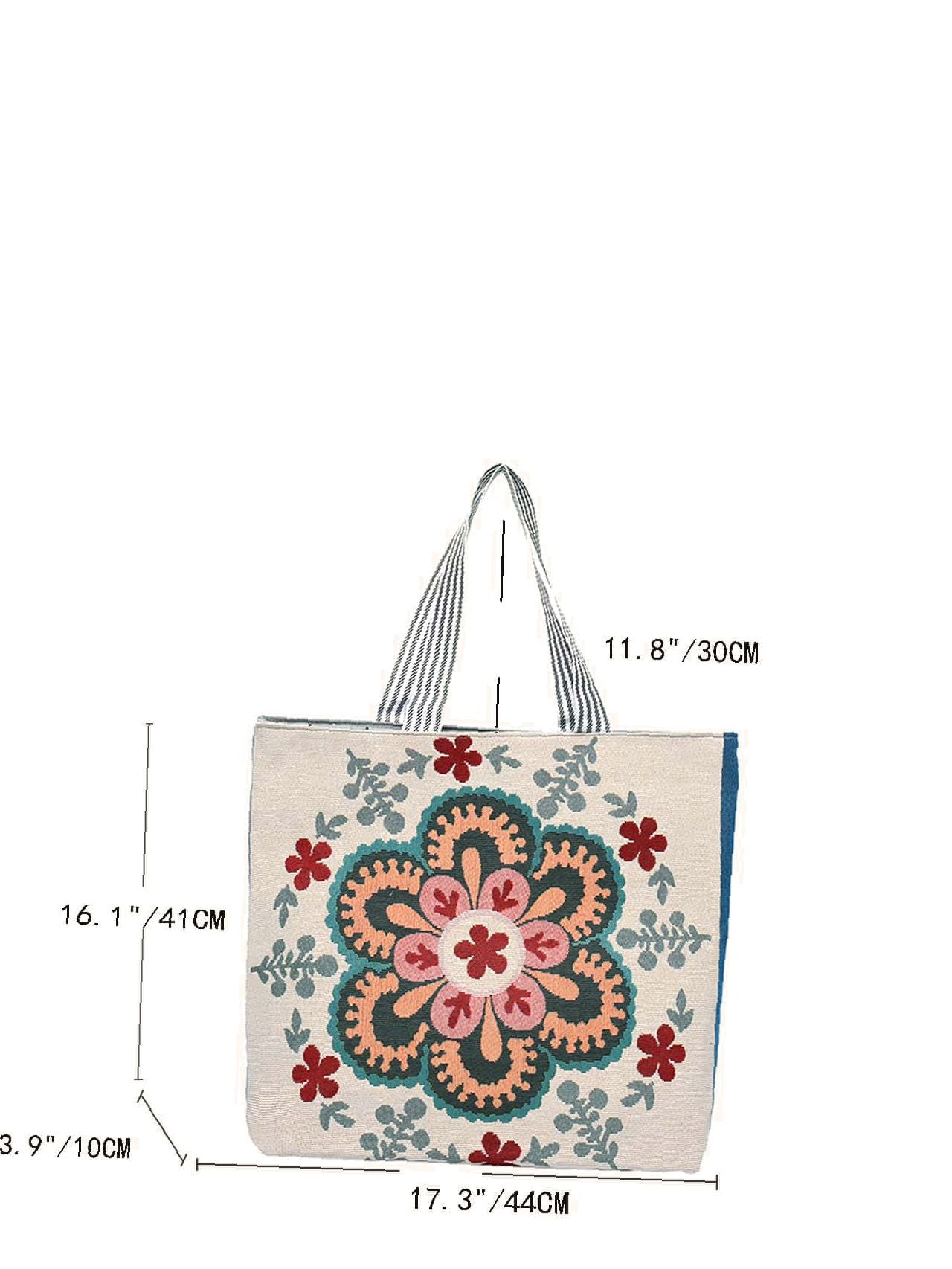 binfenxie - Flower Pattern Canvas Tote Bag  - Women Tote Bags