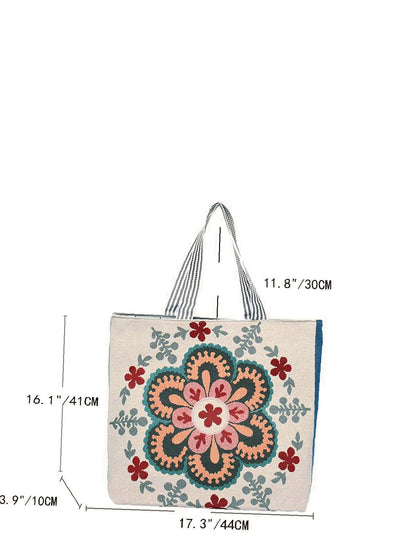 binfenxie - Flower Pattern Canvas Tote Bag  - Women Tote Bags