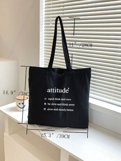 binfenxie - Letter Graphic Canvas Shopper Bag  - Women Tote Bags