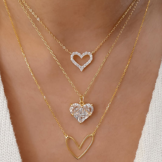 3 Pieces/ Set Heart Design Shiny Zircon Inlaid Pendant Necklace Elegant Simple Style Zinc Alloy Jewelry Valentine's Day Gift