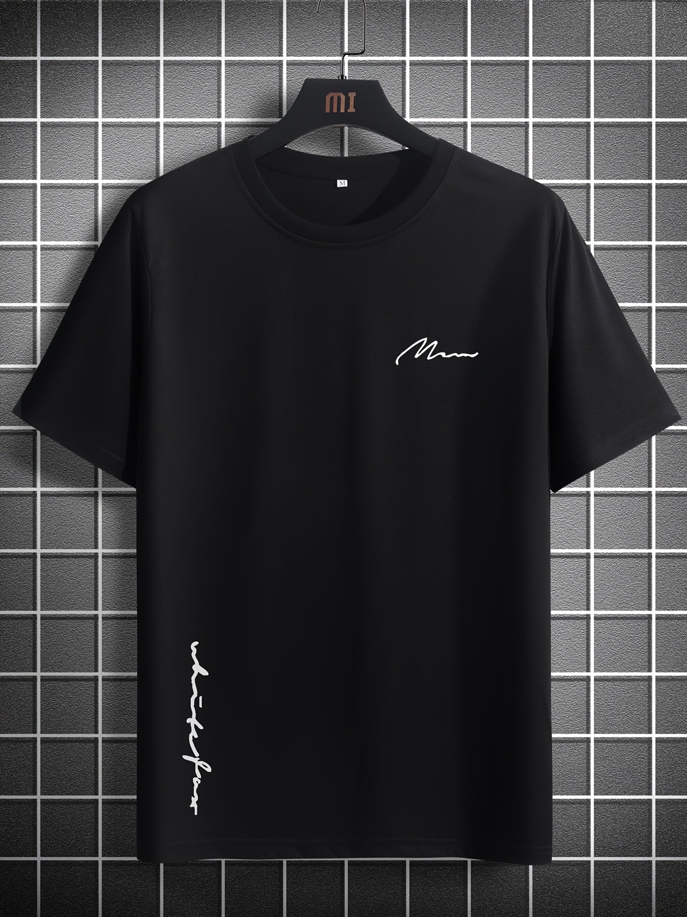 「binfenxie」Men's Stylish Simple Print Short Sleeve Crewneck T-Shirt