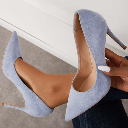 Women Elegant Classic Suede Heels Pointed Toe Dress Pumps Stiletto High Heels