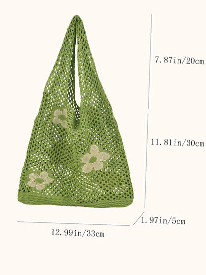 binfenxie - Floral Pattern Crochet Tote Bag  - Women Tote Bags