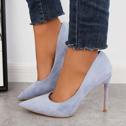 Women Elegant Classic Suede Heels Pointed Toe Dress Pumps Stiletto High Heels