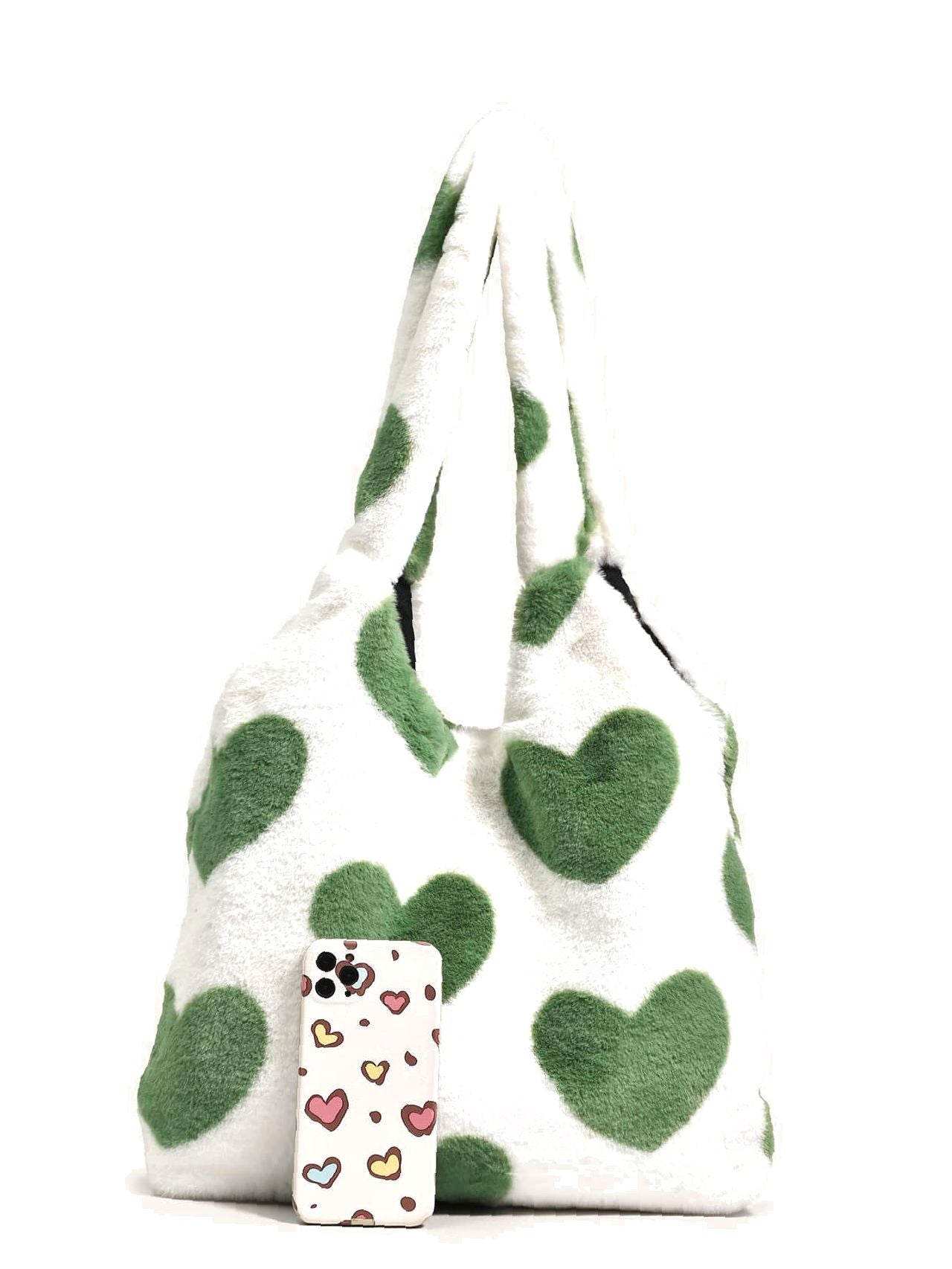 binfenxie - Heart Graphic Fluffy Tote Bag  - Women Tote Bags