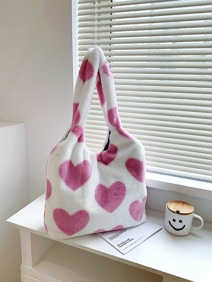 binfenxie - Heart Graphic Fluffy Tote Bag  - Women Tote Bags