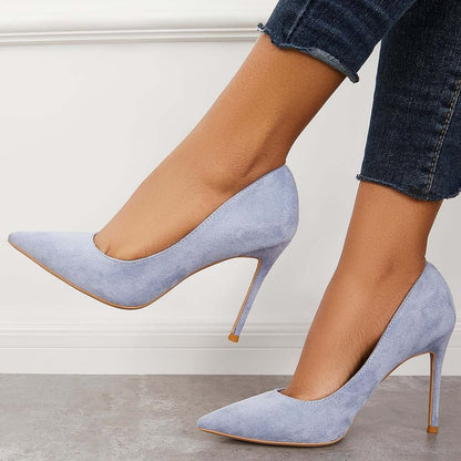 Women Elegant Classic Suede Heels Pointed Toe Dress Pumps Stiletto High Heels