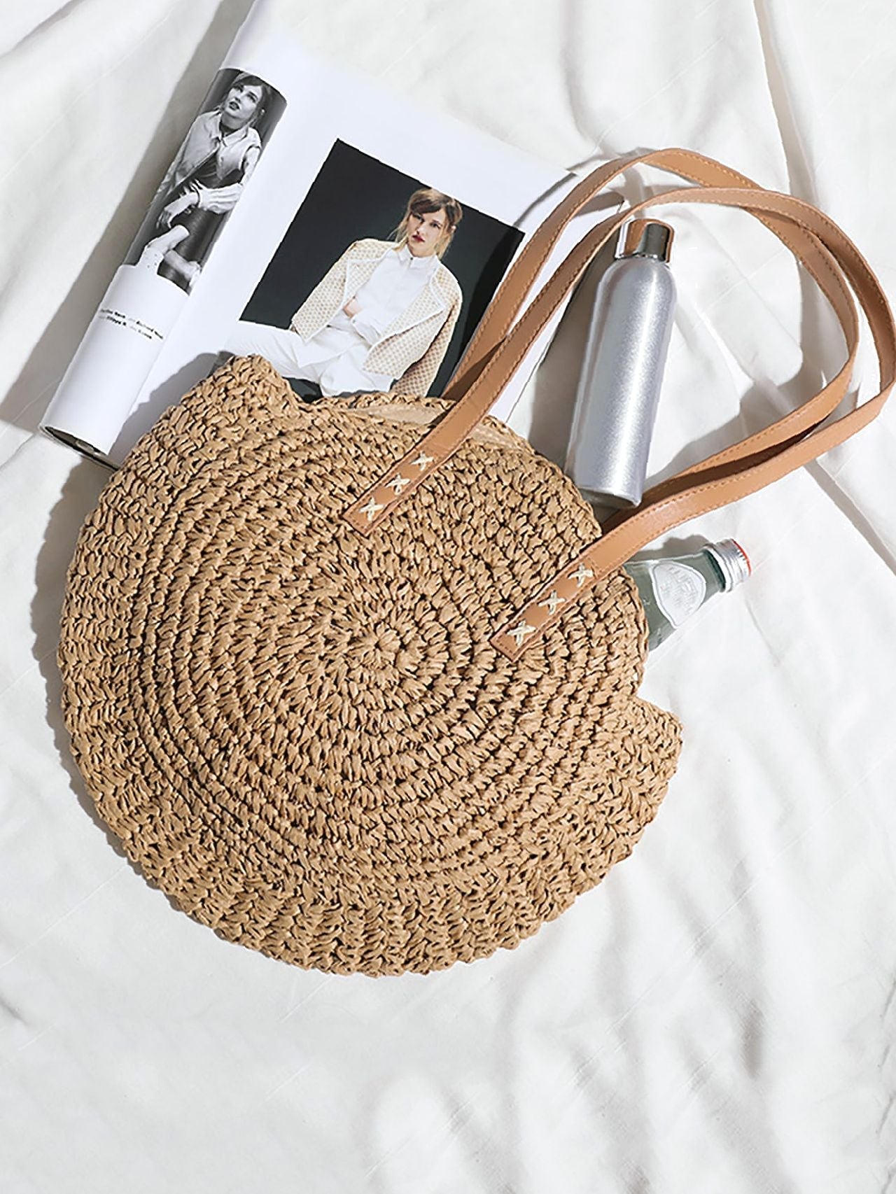 binfenxie - Circle Straw Shoulder Tote Bag  - Women Tote Bags