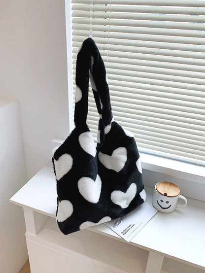 binfenxie - Heart Graphic Fluffy Tote Bag  - Women Tote Bags