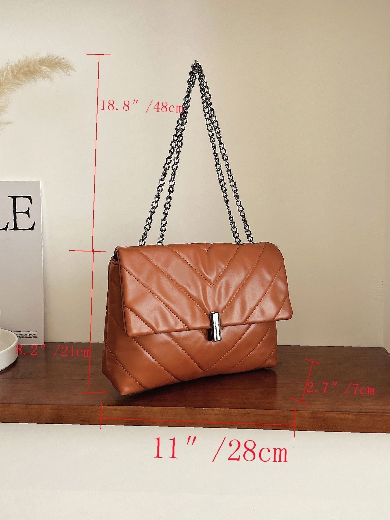 binfenxie - Minimalist Chevron Chain Flap Square Bag  - Women Tote Bags