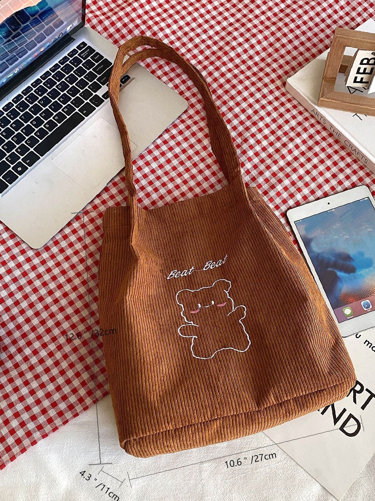 binfenxie - Cartoon Bear Graphic Shoulder Tote Bag  - Women Tote Bags