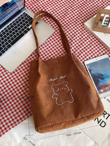 binfenxie - Cartoon Bear Graphic Shoulder Tote Bag  - Women Tote Bags