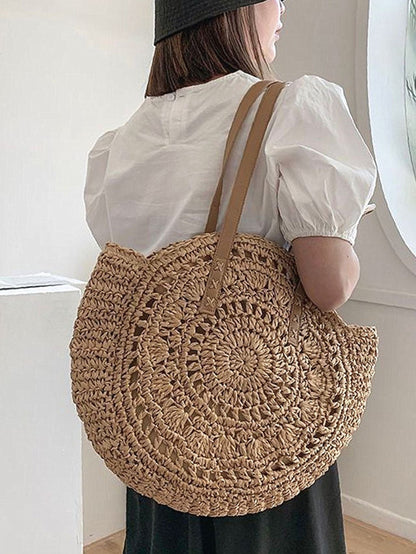 binfenxie - Hollow Out Circle Straw Bag  - Women Tote Bags