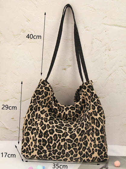 binfenxie - Leopard Print Large Capacity Shoulder Tote Bag  - Women Tote Bags