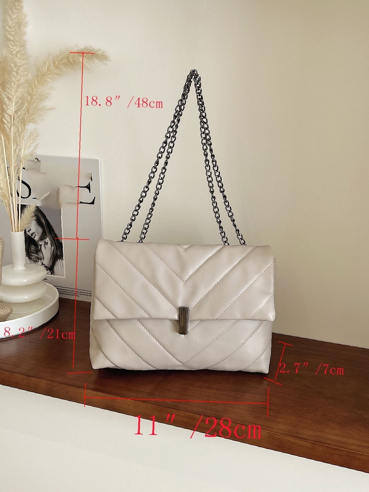 binfenxie - Minimalist Chevron Chain Flap Square Bag  - Women Tote Bags