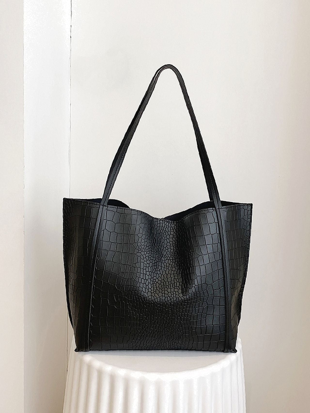 binfenxie - Crocodile Embossed Tote Bag with Inner Pouch  - Women Tote Bags