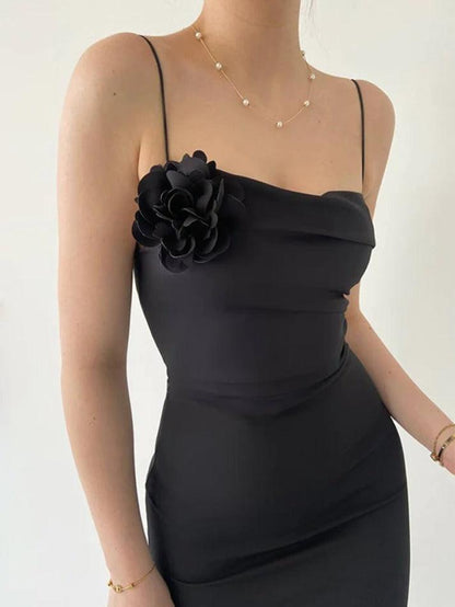 French Flower Embellished Slim Maxi Dress