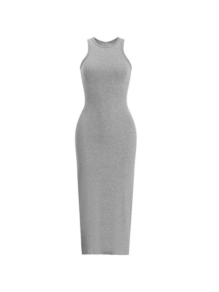 Solid Sleeveless Backless Midi Dress