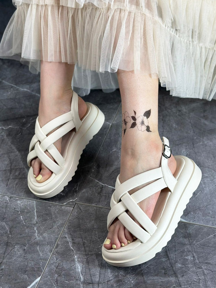 Cross Strap Buckle Platform Sandals