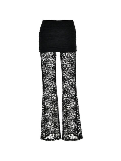 Perspective Lace Splice High Rise Flare Leg Pants