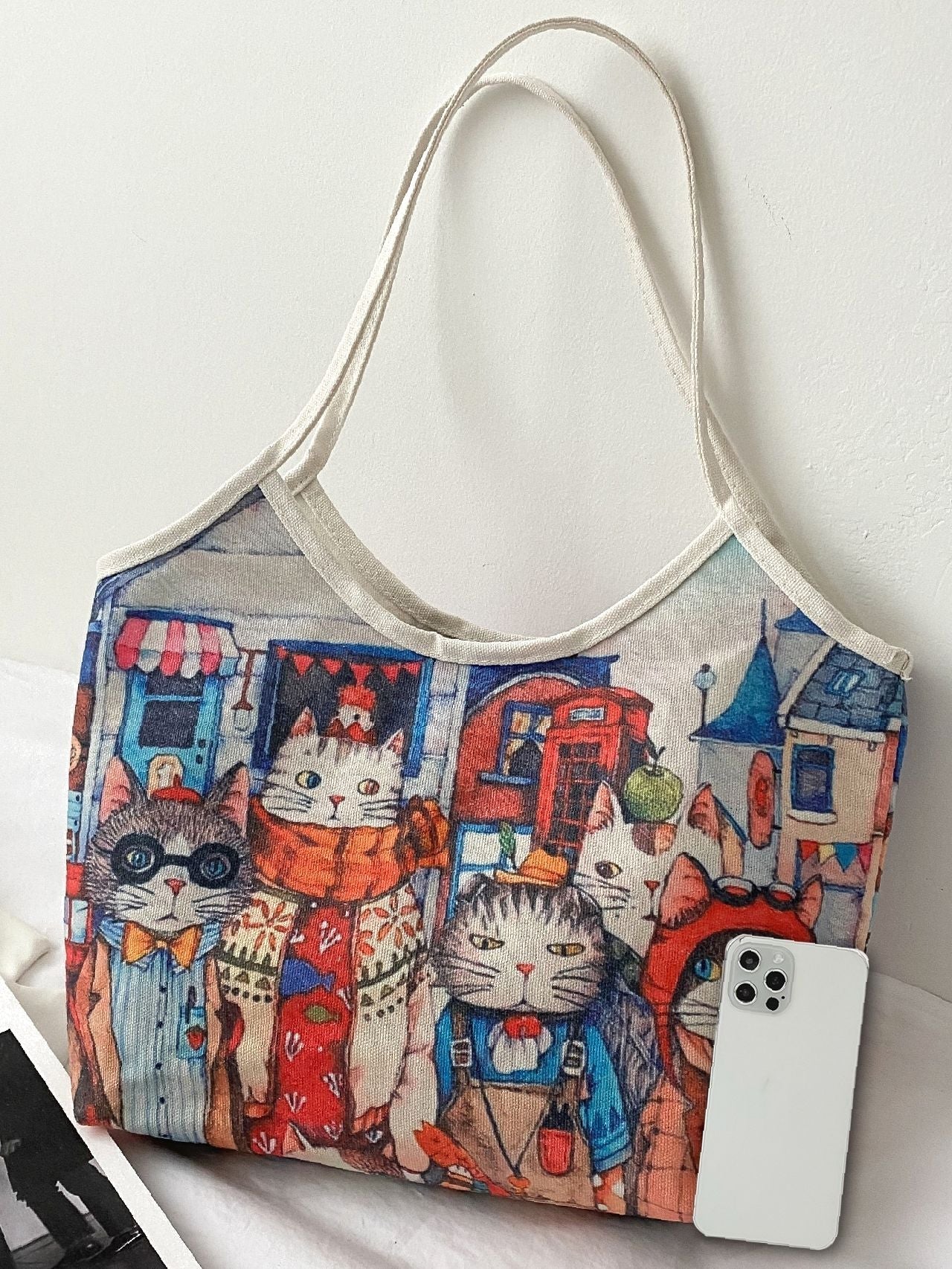 binfenxie - Cartoon Cat Print Tote Bag  - Women Tote Bags