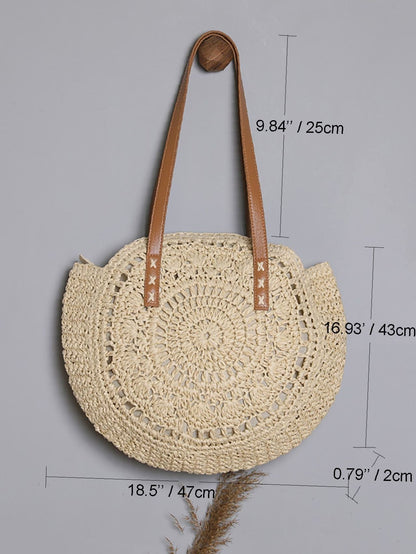 binfenxie - Hollow Out Circle Straw Bag  - Women Tote Bags