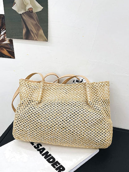 binfenxie - Polka Dot Bow Decor Straw Bag  - Women Tote Bags