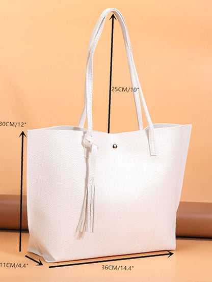 binfenxie - Pebble Embossed Tassel Decor Tote Bag  - Women Tote Bags