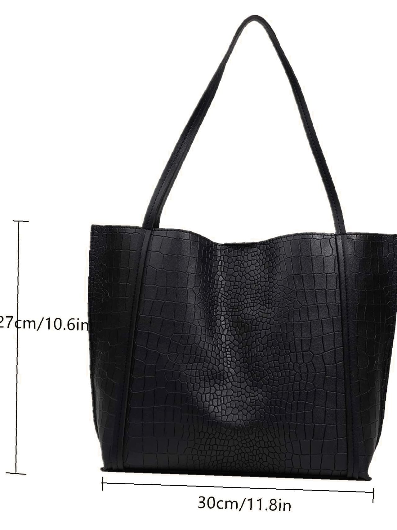 binfenxie - Crocodile Embossed Shoulder Tote Bag with Inner Pouch  - Women Tote Bags