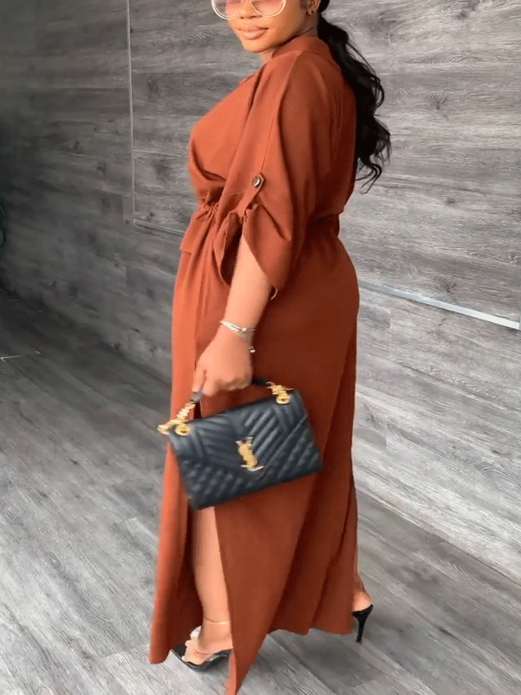 V Neck Waist Maxi Dress