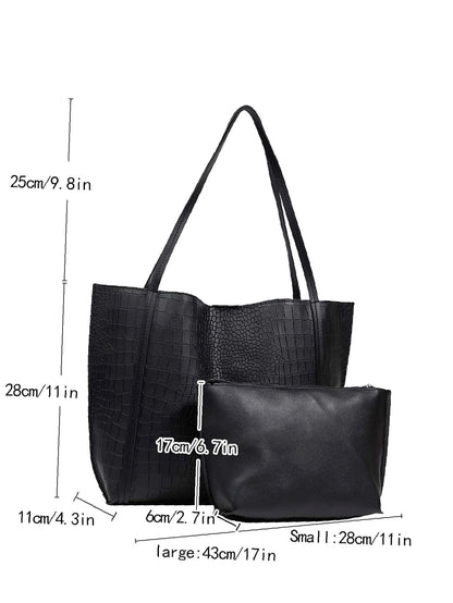 binfenxie - Crocodile Embossed Tote Bag with Inner Pouch  - Women Tote Bags