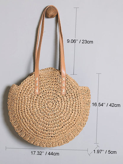 binfenxie - Circle Straw Shoulder Tote Bag  - Women Tote Bags