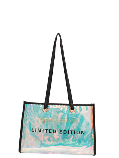 binfenxie - Holographic Pattern Letter Graphic Shoulder Tote Bag  - Women Tote Bags