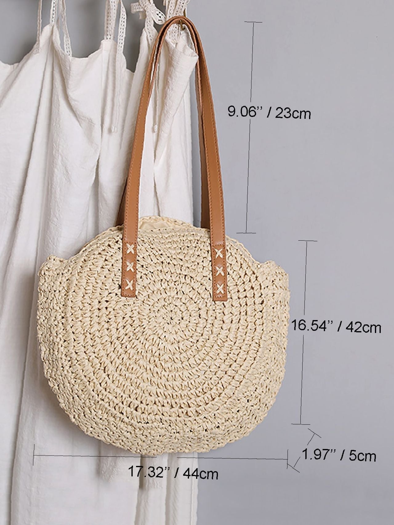 binfenxie - Circle Straw Shoulder Tote Bag  - Women Tote Bags