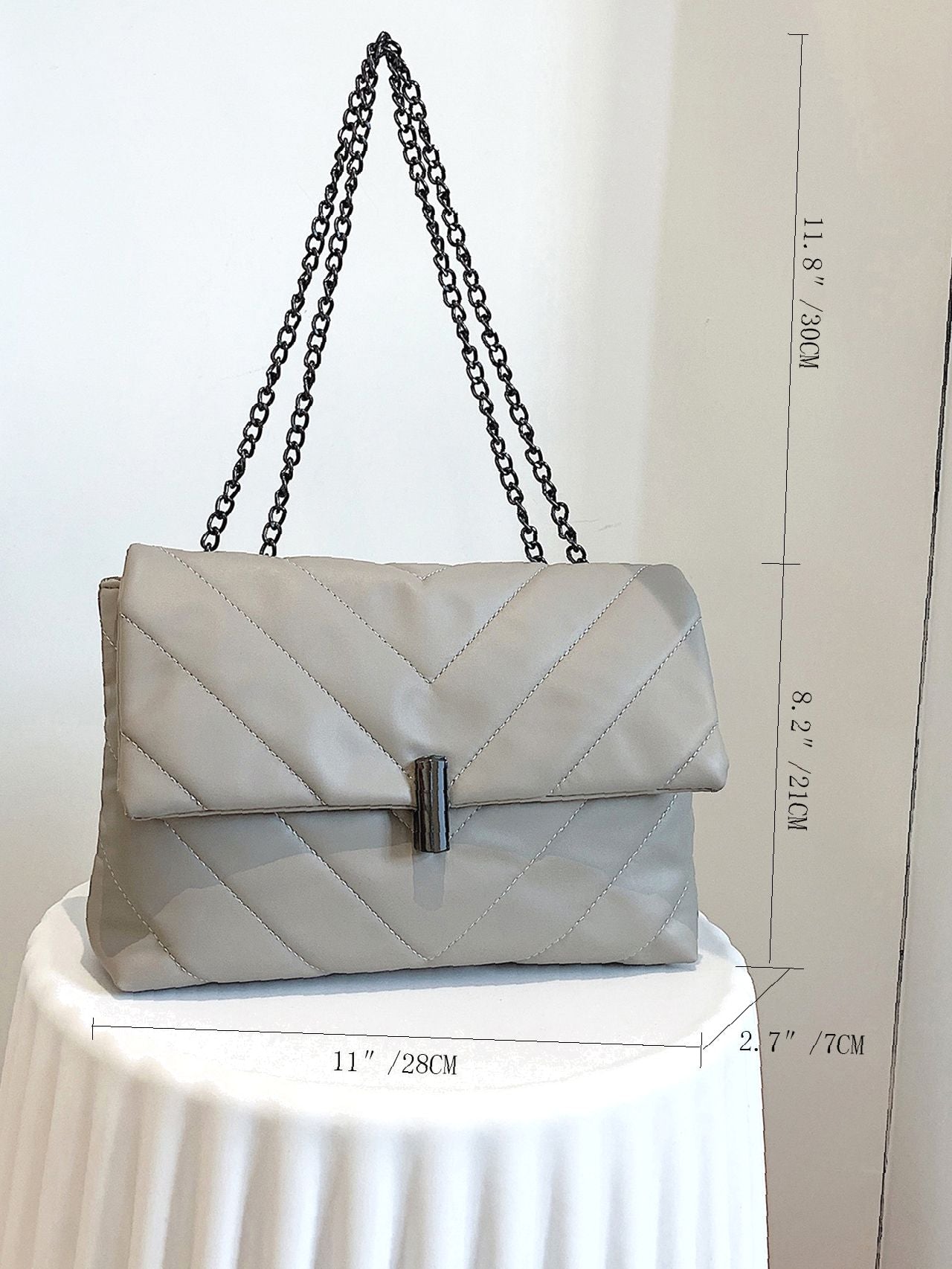 binfenxie - Minimalist Chevron Chain Flap Square Bag  - Women Tote Bags