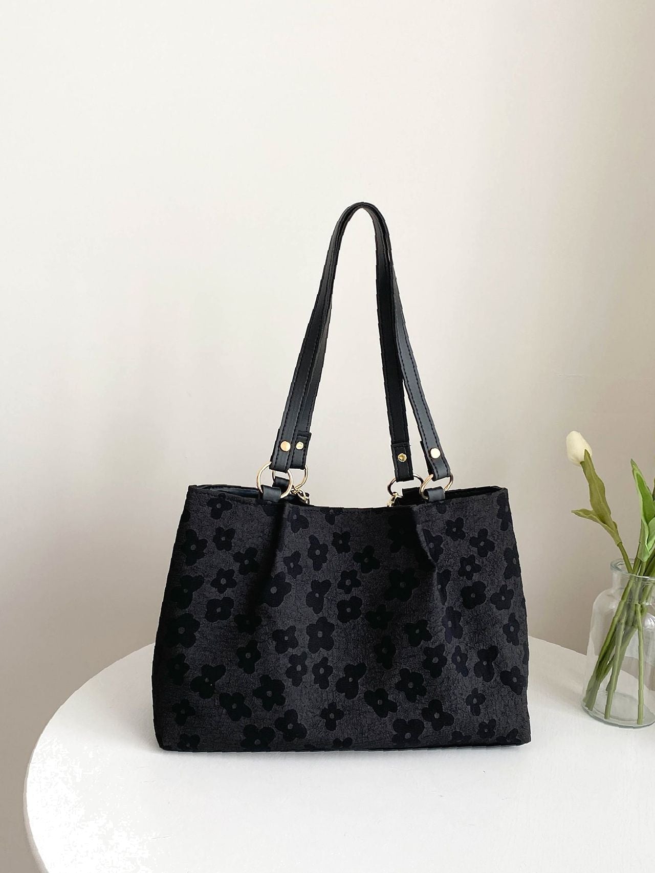 binfenxie - Floral Pattern Chain Shoulder Tote Bag  - Women Tote Bags