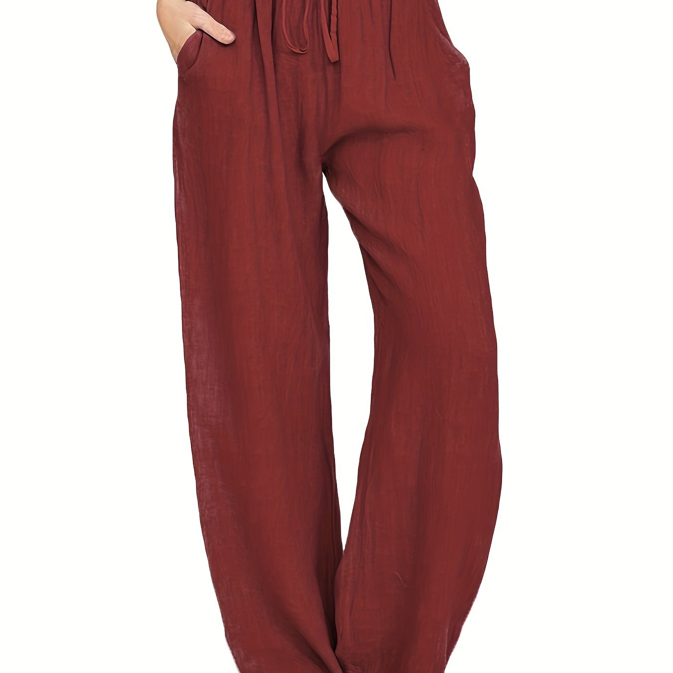 「binfenxie」Drawstring Wide Leg Pants, Solid Loose Palazzo Pants, Casual Every Day Pants, Women's Clothing