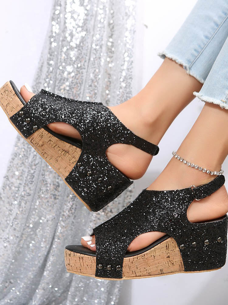 Glitter Wedges Sandals