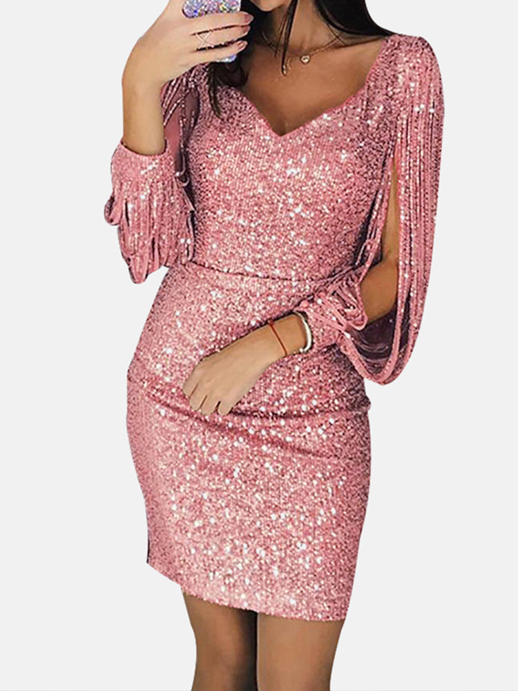 Tassel Sequin Midi Dress