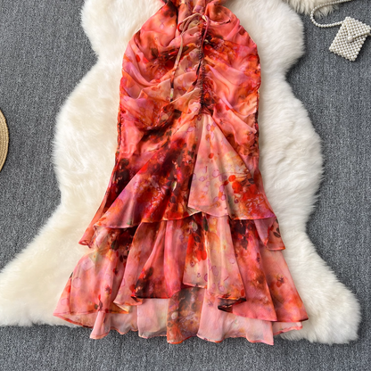 Printed Ruffled Mermaid Dress HOT1112