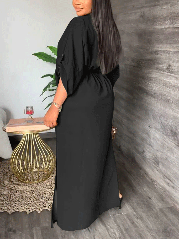 V Neck Waist Maxi Dress