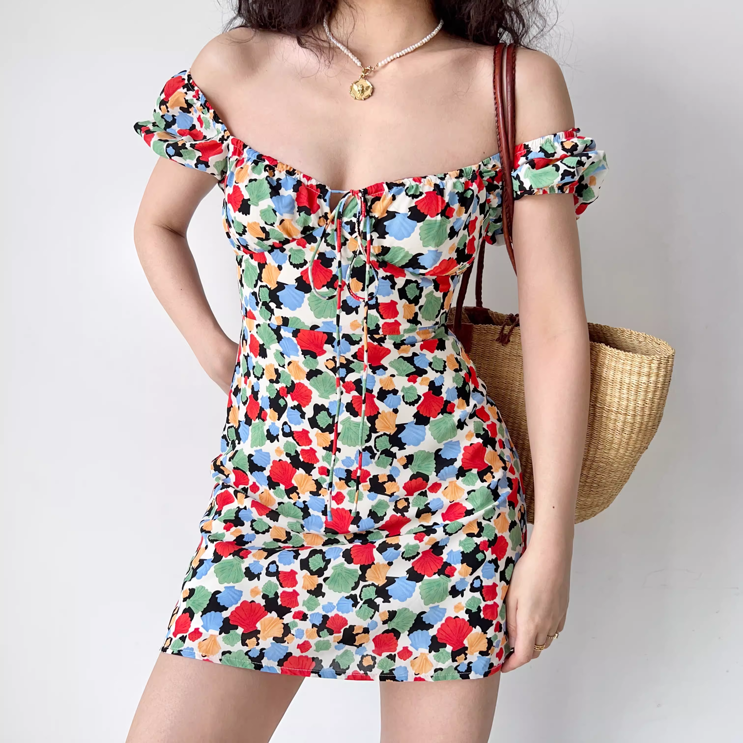 Printed Tie Square Neck Bubble Dress  HOT1310