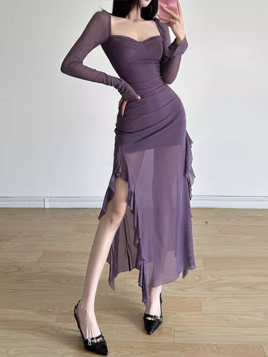 Purple Irregular Long Dress HOT1337