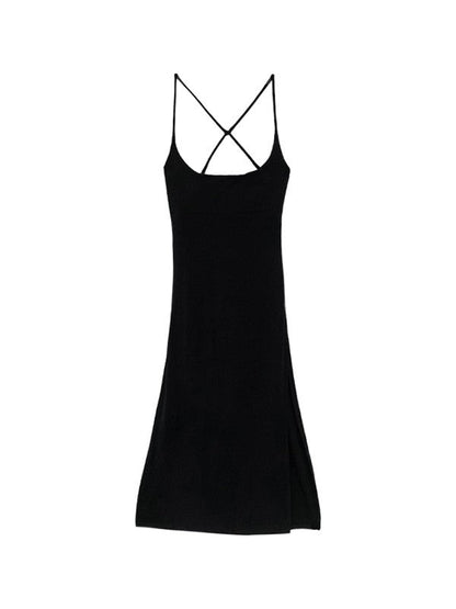 Tie Back Slit Black Maxi Dress