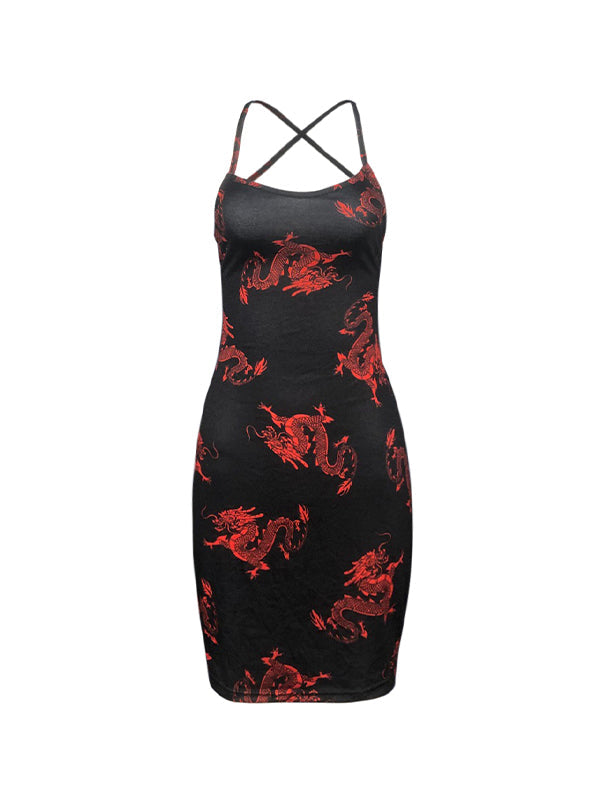 Dragon Print Backless Bodycon Mini Dress