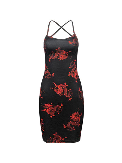 Dragon Print Backless Bodycon Mini Dress