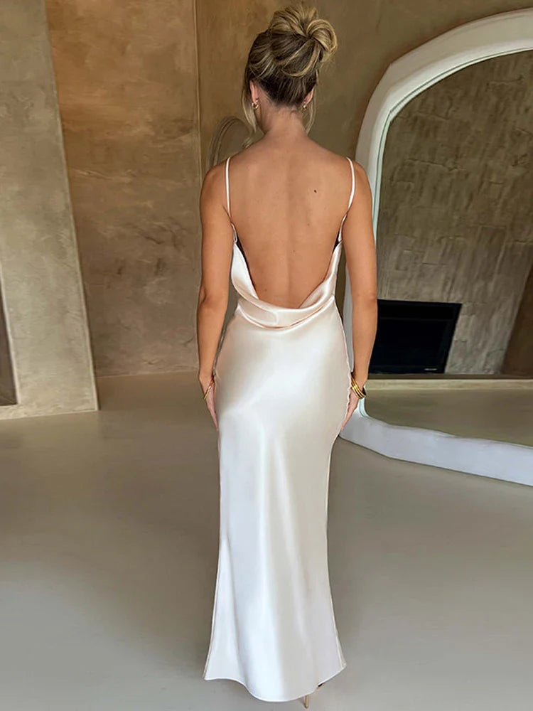 White Satin Bodycon Backless Sexy Dress Women Split Elegant Night Club Party Dresses Summer Long Dress Vestidos