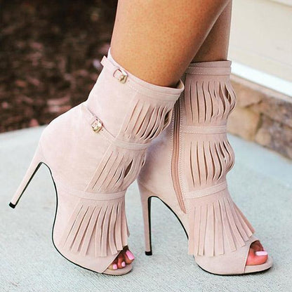 Women Nightclub High Heels Tassel Party Shoes Zipper Fashion Heels Imily Bela